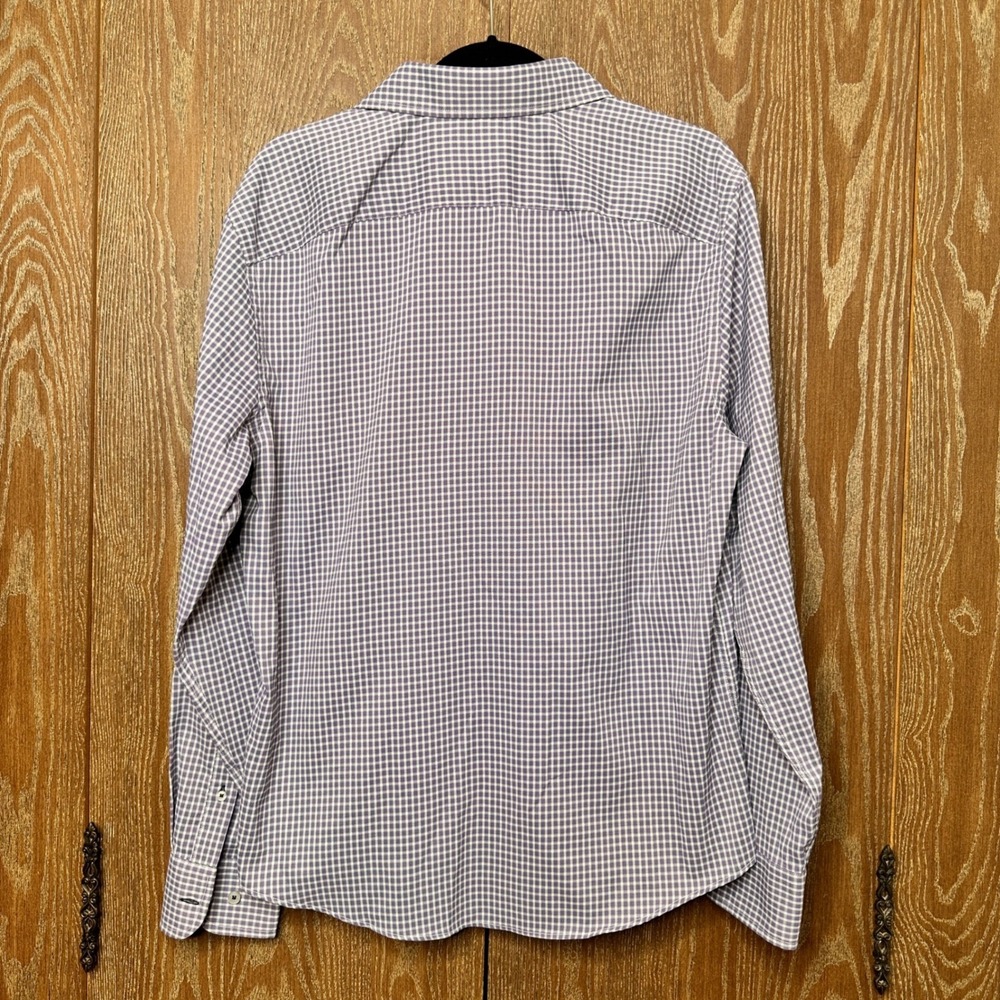 UNTUCKit Mens Medium Purple White Gingham Plaid Long Sleeve Button Down Shirt - Picture 2 of 7